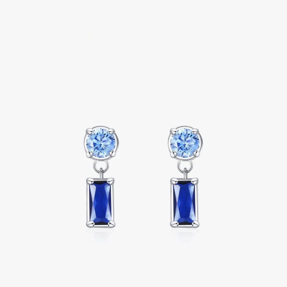 Anthro 2-tone Blue Sapphire Crystal Geometrical Sterling Silver Stud Earrings - Picture 2 of 16